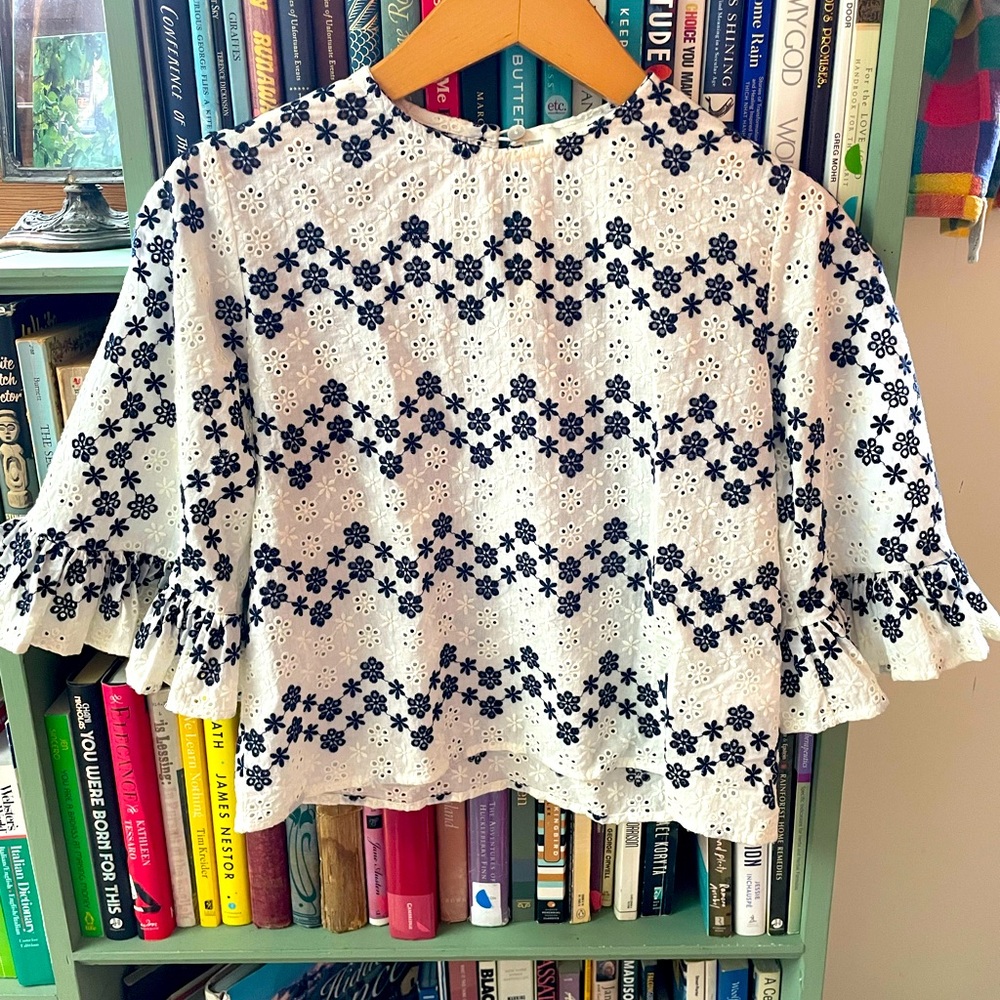 Summer blue and white flowery shirt